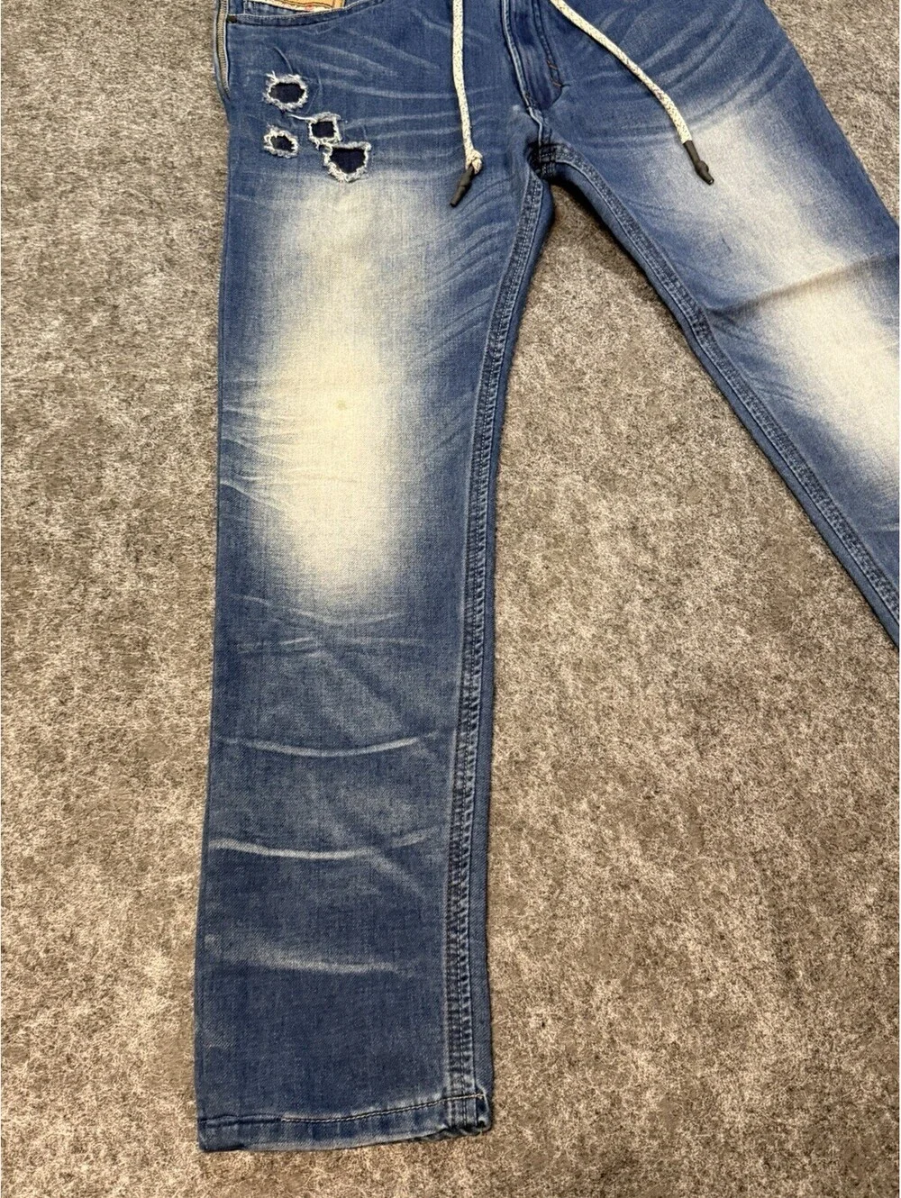 Diesel Krooley Denim Sweatogg Jeans Men’s 32 Blue Distressed Drawstring Italy
